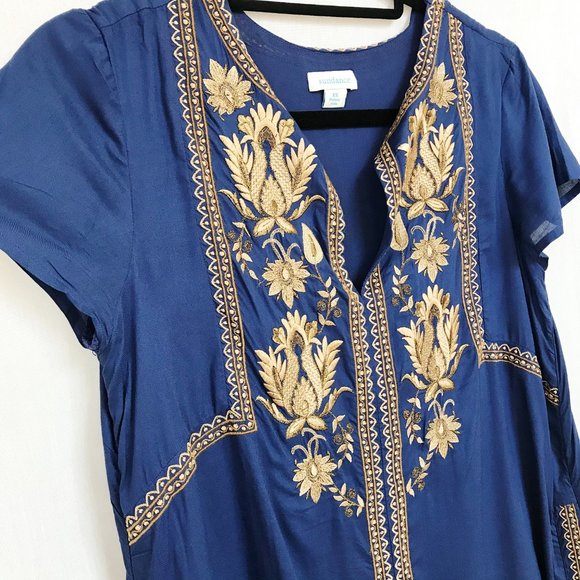 Sundance Venezia Lapis and Gold Short sleeve Bohemian Dress - Picture 4 of 15